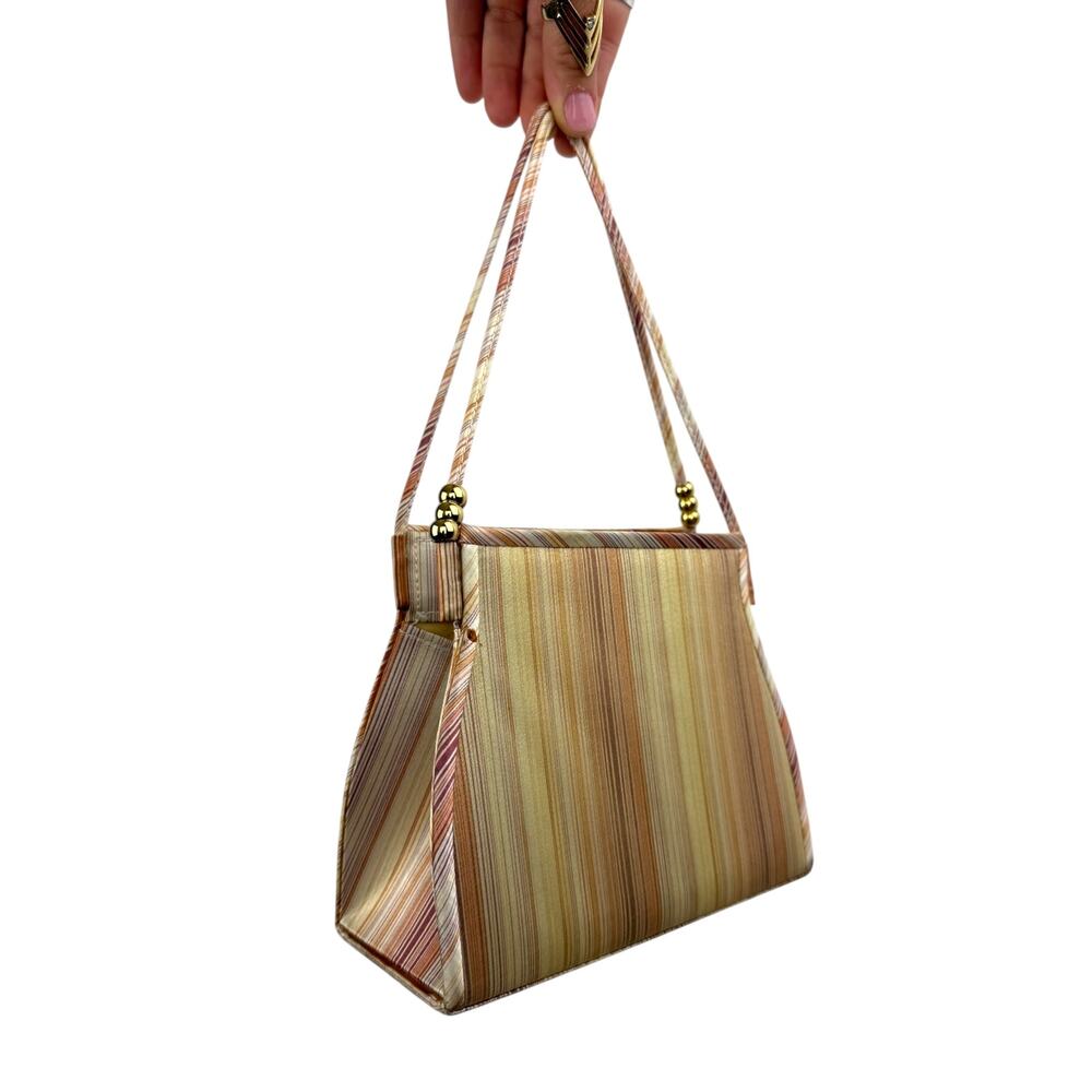 Y2K ESTEE LAUDER shimmering pink gold pinstripe satin mini box purse - Picture 2 of 4